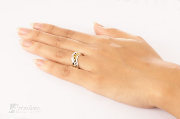 Unique Women Sterling Silver Ring with Gold Vermeil