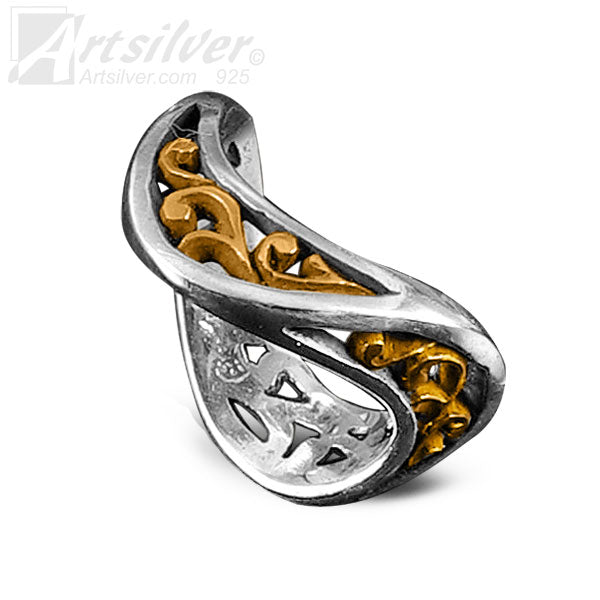 Unique Women Sterling Silver Ring with Gold Vermeil