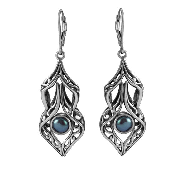 Leverback Earrings with blue pearl