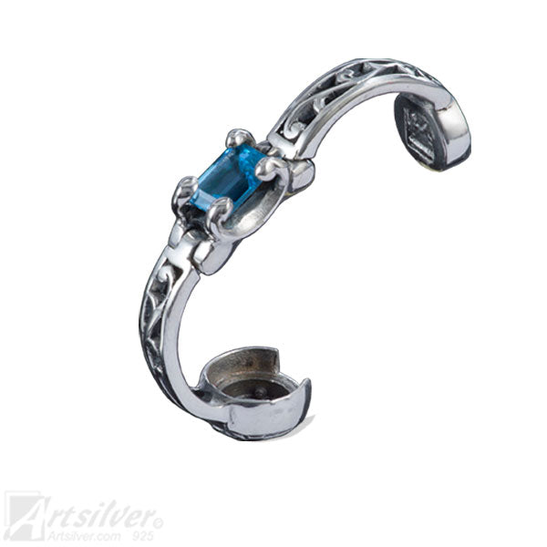 silver ring blue topaz