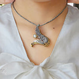 Angel Wing pendant Silver and Gold with Gemstone