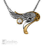 Angel Wing pendant Silver and Gold with Gemstone