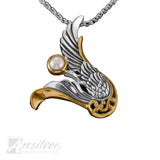 Angel Wing pendant Silver and Gold with Gemstone