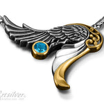 Angel Wing pendant Silver and Gold with Gemstone