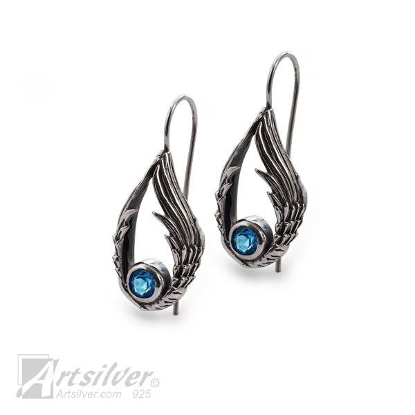 silver angel wing earings