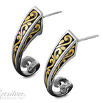 Sterling silver post omega back earrings with gold overlay