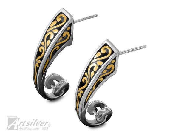 Sterling silver post omega back earrings with gold overlay