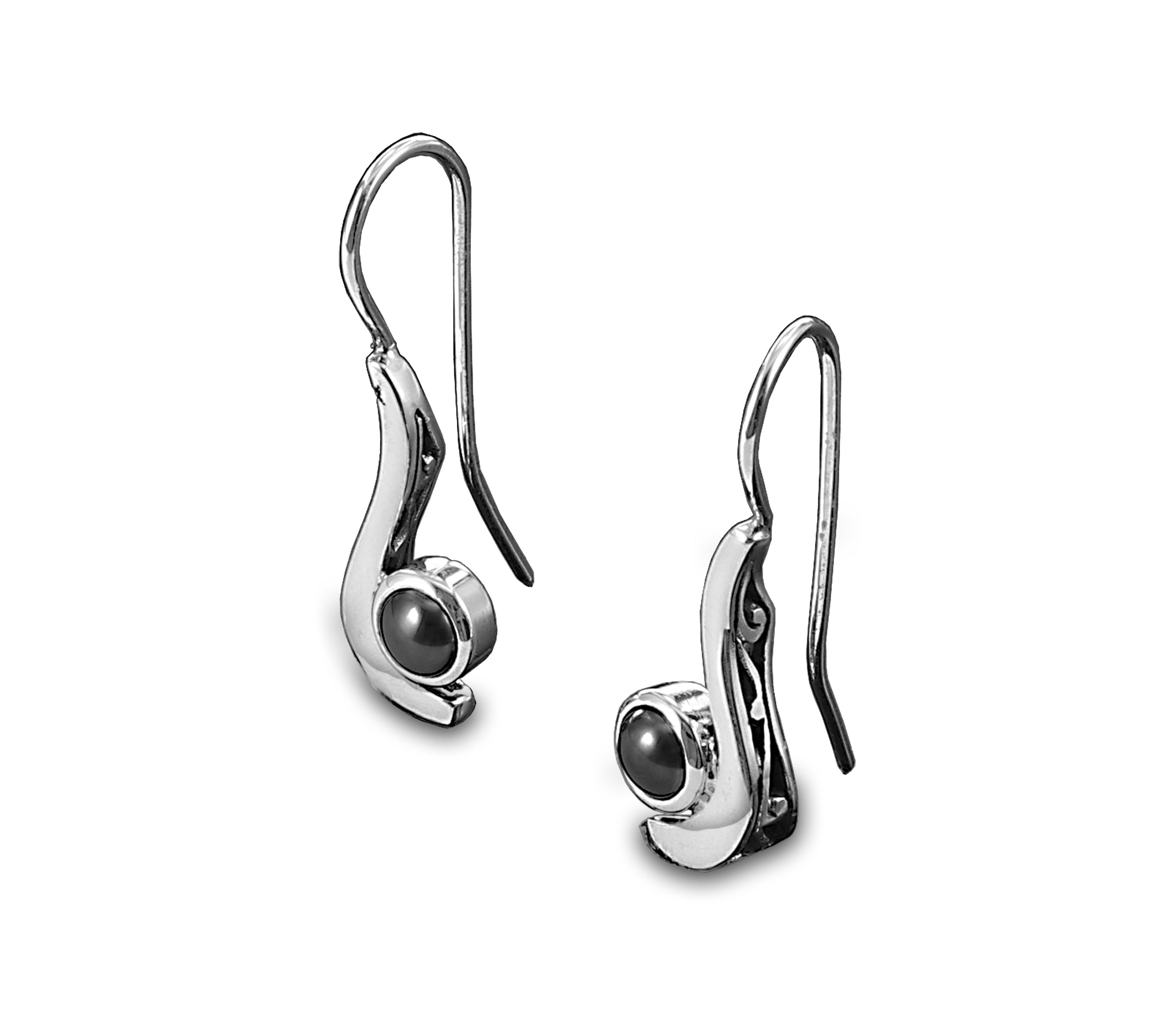 Sterling Silver Post Earrings with black pearl.