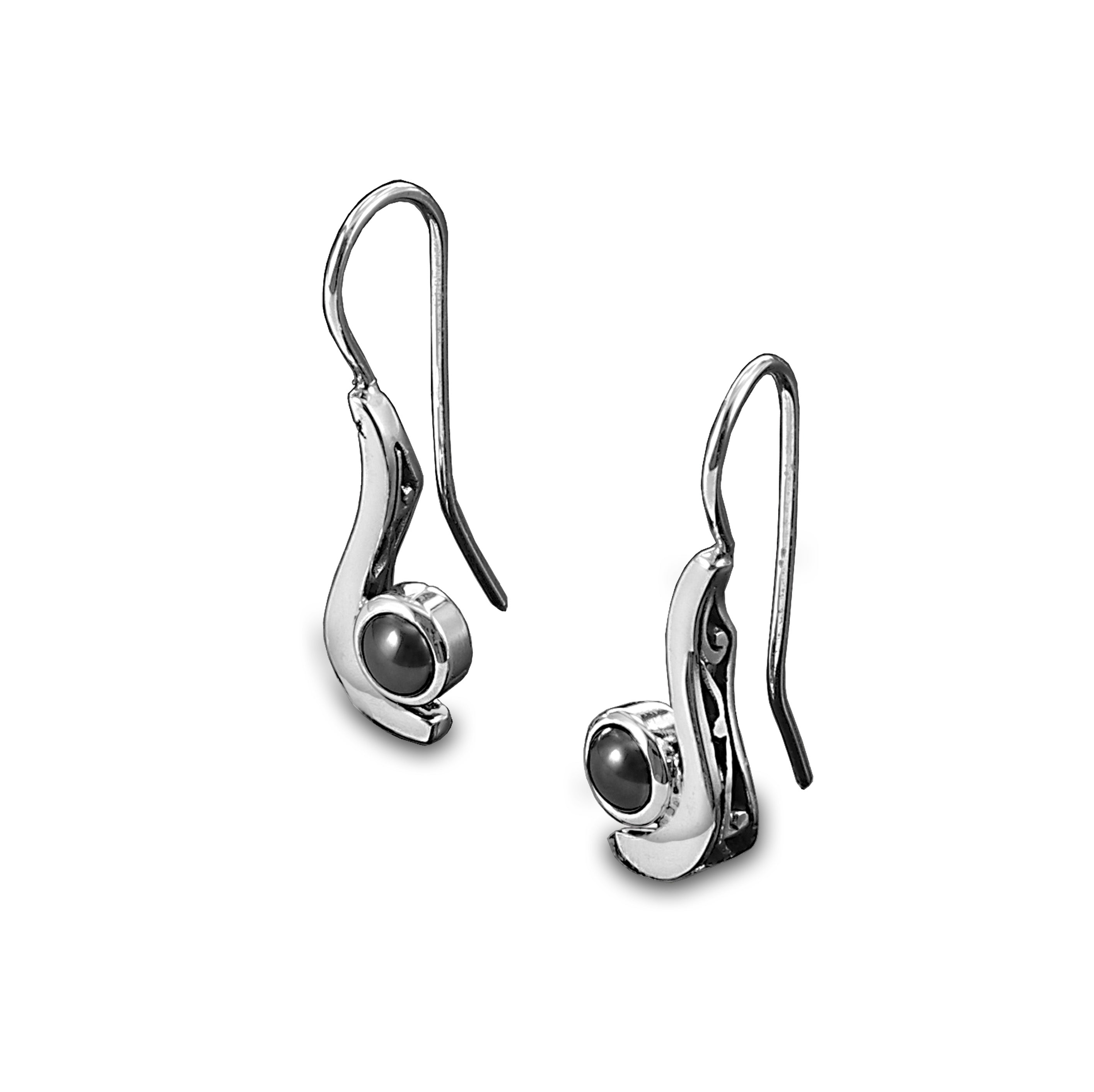 Sterling Silver Post Earrings with black pearl.