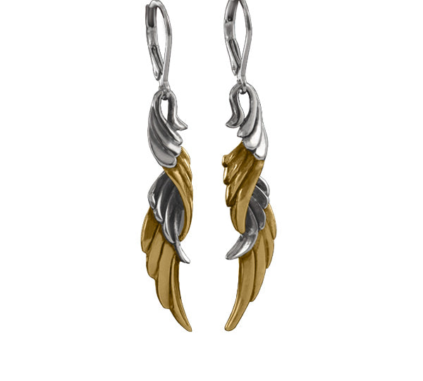 Sterling Silver Angel Wing Earrings with Gold Overlay By Artsilver