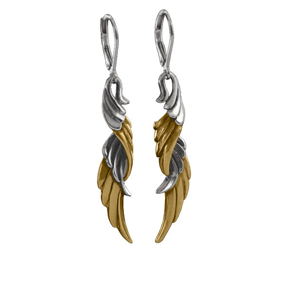 Sterling Silver Angel Wing Earrings with Gold Overlay By Artsilver