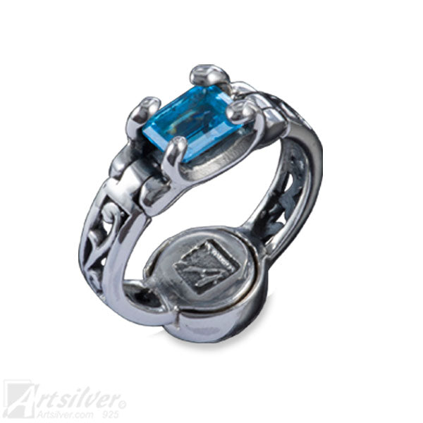 silver ring blue topaz