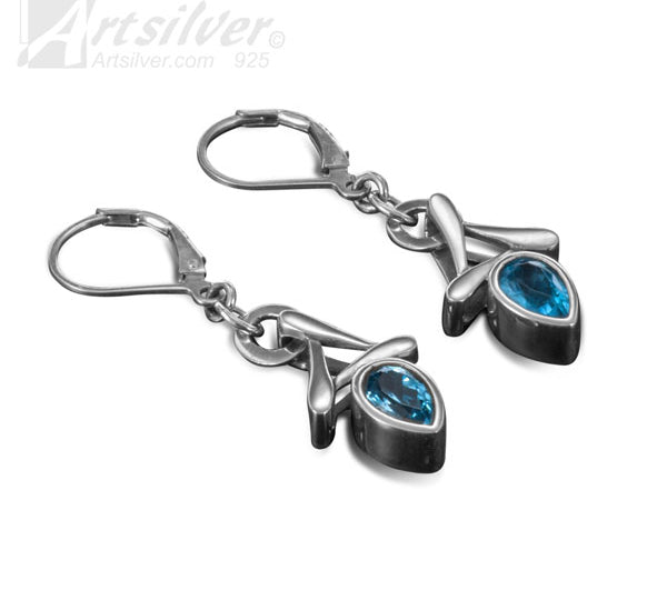 Shop Silver Leverback Earrings with Blue Topaz handcrafted by Artsilver