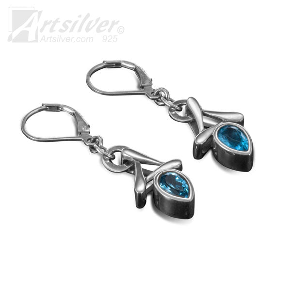 Shop Silver Leverback Earrings with Blue Topaz handcrafted by Artsilver