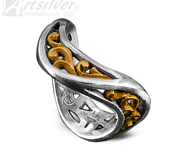 Unique Women Sterling Silver Ring with Gold Vermeil
