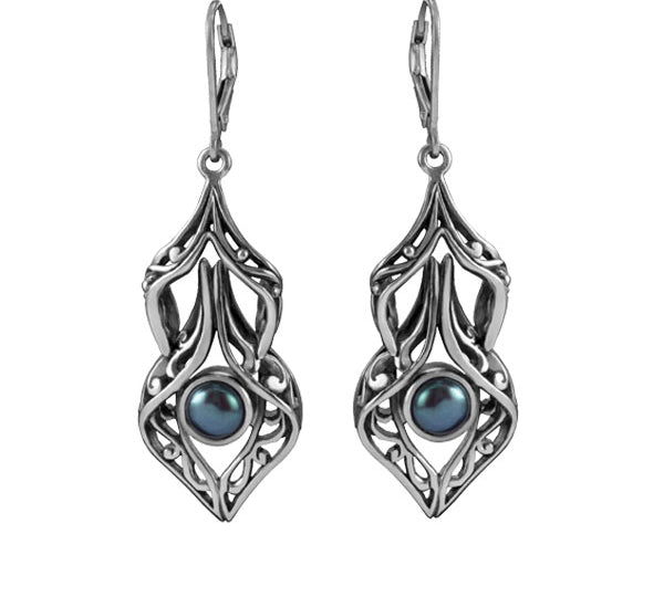 Leverback Earrings with blue pearl 