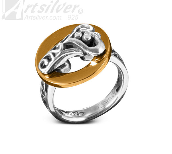 Sterling Silver with Gold Spinning Ring -