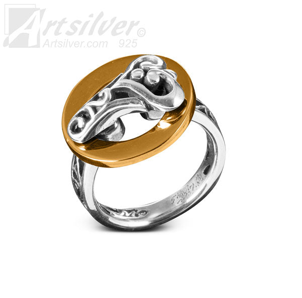 Sterling Silver with Gold Spinning Ring -