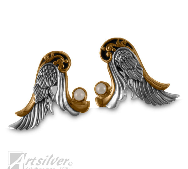 Sterling Silver Angel Wing dangle Earring with Gemstone by Artsilver