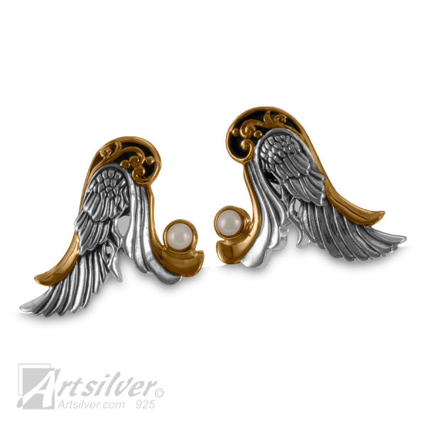 Sterling Silver Angel Wing dangle Earring with Gemstone by Artsilver