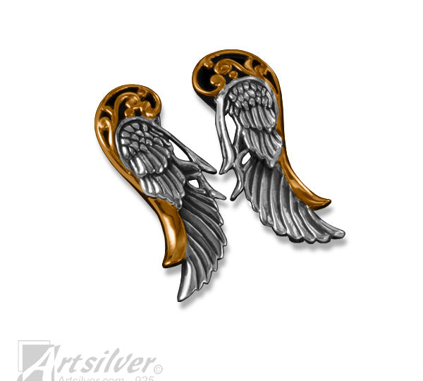 Sterling Silver Angel Wing Earrings with gold overlay