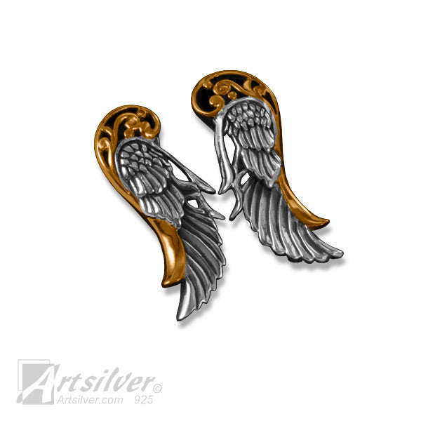 Sterling Silver Angel Wing Earrings with gold overlay