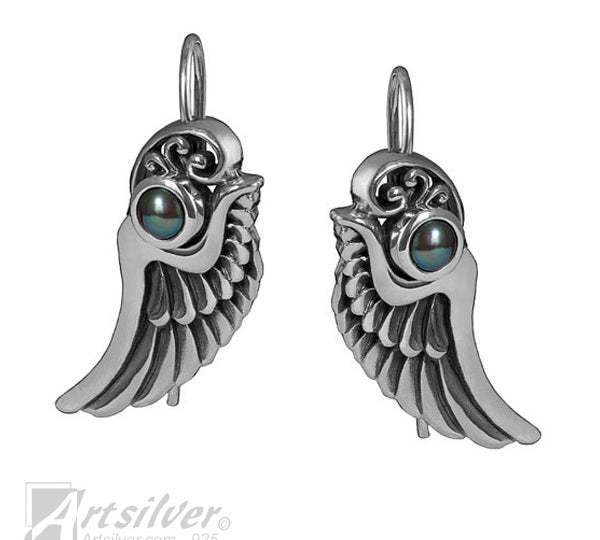 Angel Wing Earrings with Gemstone