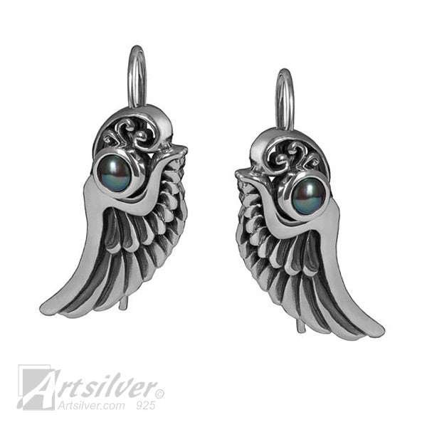 Angel Wing Earrings with Gemstone
