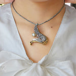 Angel Wing pendant Silver and Gold with Gemstone