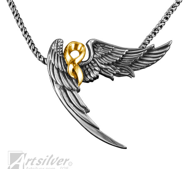 Sterling Silver Angel Wing Pendant with Gold Overlay