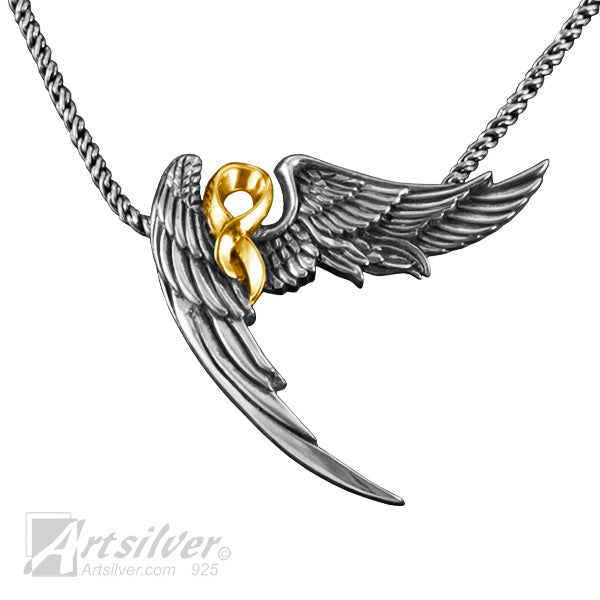 Sterling Silver Angel Wing Pendant with Gold Overlay