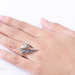 Deer Antler Angel Wing Silver Ring with 14k Gold Overlays