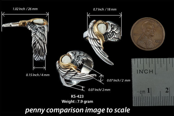 Deer Antler Angel Wing Silver Ring with 14k Gold Overlays