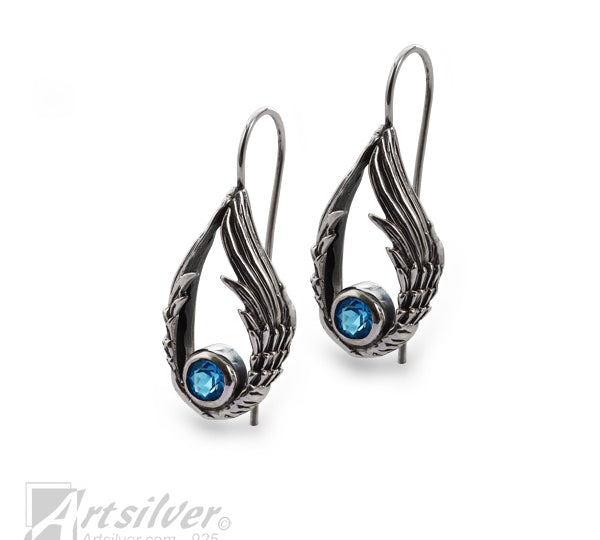 silver angel wing earings